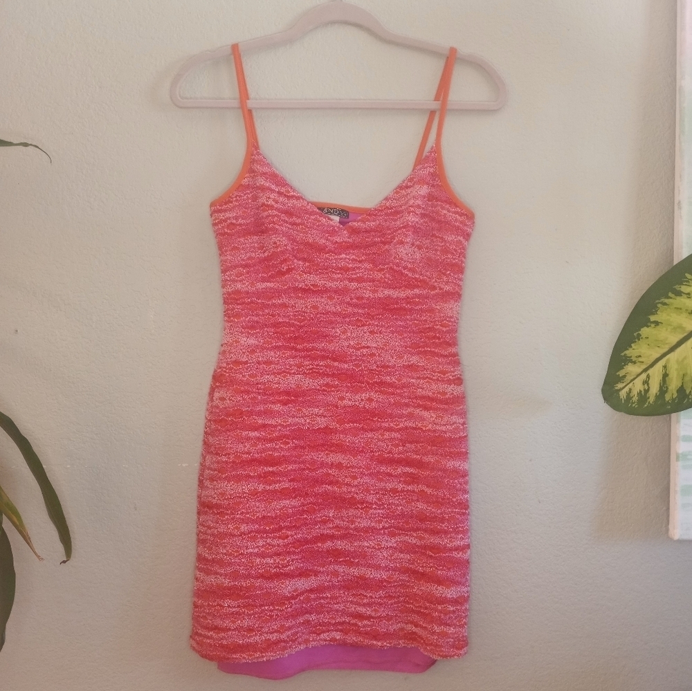 Eye Candy Y2K Sweetheart Neckline Stretchy Knit Orange Pink Red Overlay Mini